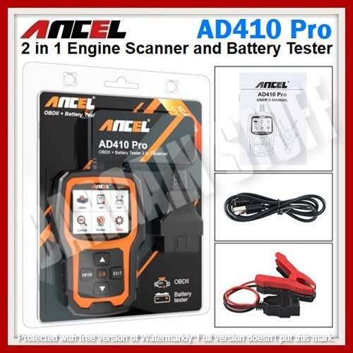 Ancel AD410 Pro OBD2 Engine Scanner Code Reader with 6V-12V Automotive Battery Tester 2 in 1