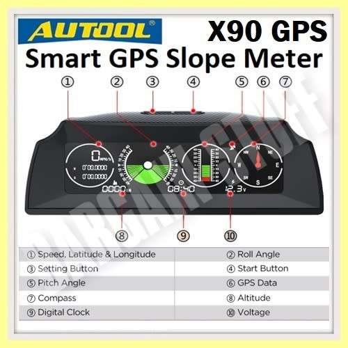 Autool X90 GPS Slope Meter Inclinometer Car Compass HUD Pitch Tilt Angle Protractor