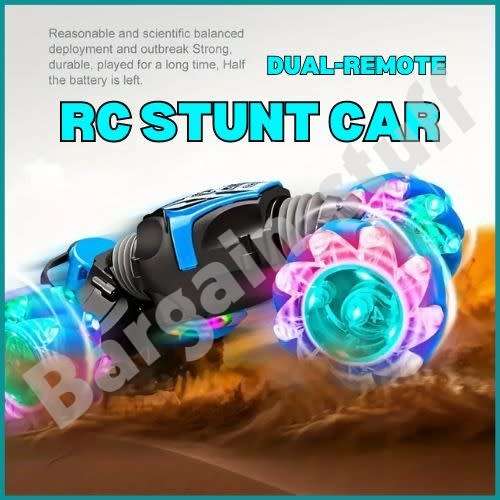 Remote Control Stunt Car with Double Remote Control Off-road Climbing Four-wheel Drive Blue & Black