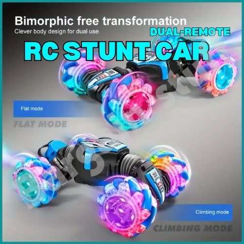 Remote Control Stunt Car with Double Remote Control Off-road Climbing Four-wheel Drive Blue & Black