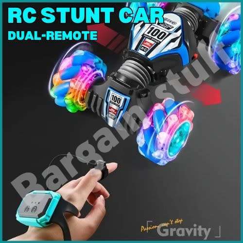 Remote Control Stunt Car with Double Remote Control Off-road Climbing Four-wheel Drive Blue & Black