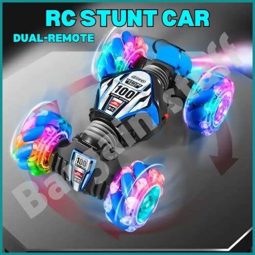 Remote Control Stunt Car with Double Remote Control Off-road Climbing Four-wheel Drive Blue & Black