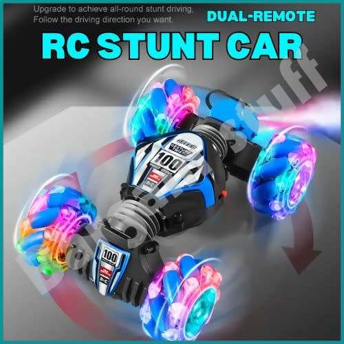 Remote Control Stunt Car with Double Remote Control Off-road Climbing Four-wheel Drive Blue & Black