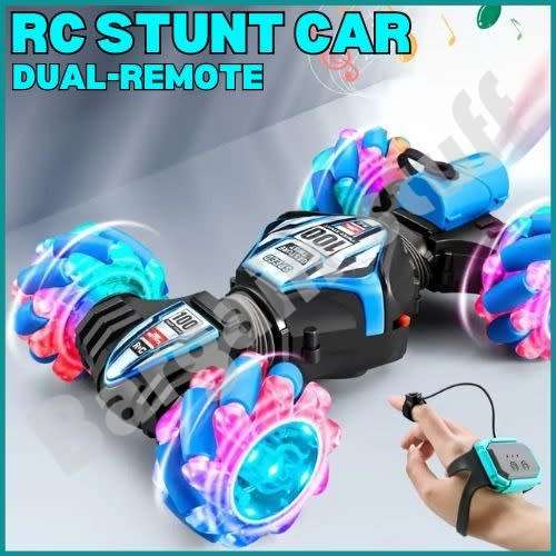 Remote Control Stunt Car with Double Remote Control Off-road Climbing Four-wheel Drive Blue & Black