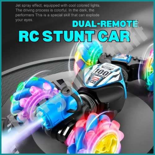 Remote Control Stunt Car with Double Remote Control Off-road Climbing Four-wheel Drive Blue & Black