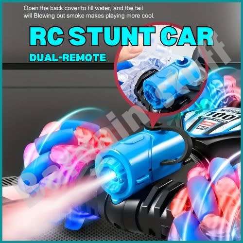 Remote Control Stunt Car with Double Remote Control Off-road Climbing Four-wheel Drive Blue & Black