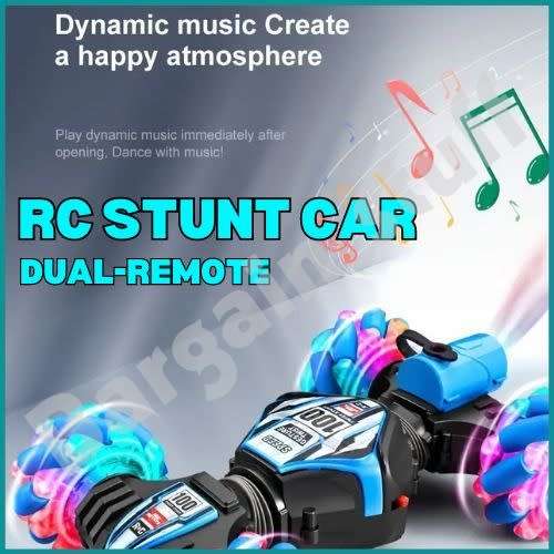 Remote Control Stunt Car with Double Remote Control Off-road Climbing Four-wheel Drive Blue & Black
