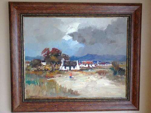WESSEL MARAIS (1935-2009)  "Cape cottages" Original signed oil painting ONE DAY AUCTION !!
