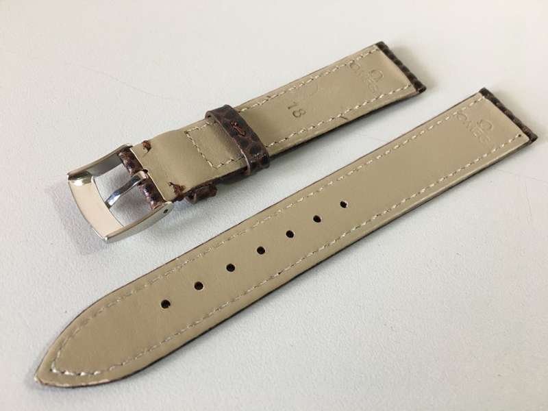 Omega 18mm dark brown leather gents watch strap - snake skin finish