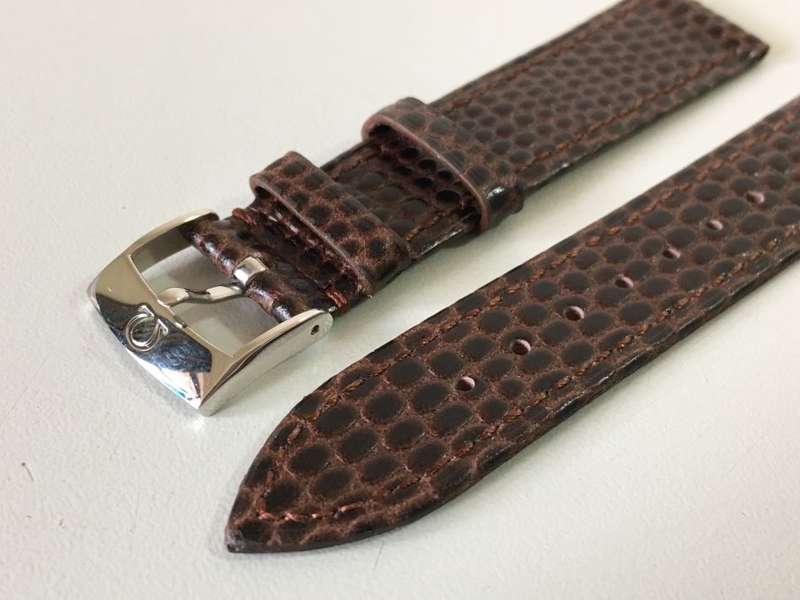 Omega 18mm dark brown leather gents watch strap - snake skin finish