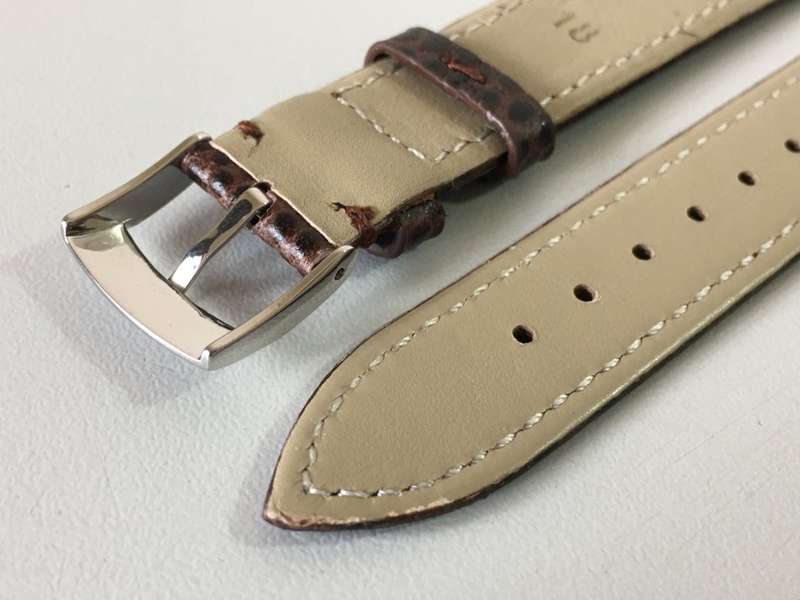 Omega 18mm dark brown leather gents watch strap - snake skin finish