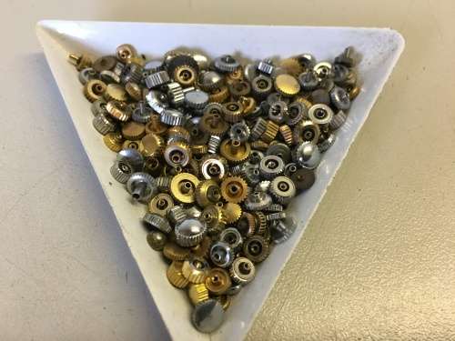30 grams assorted used watch crowns - 120+ pieces