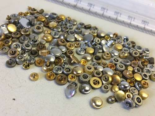 30 grams assorted used watch crowns - 120+ pieces