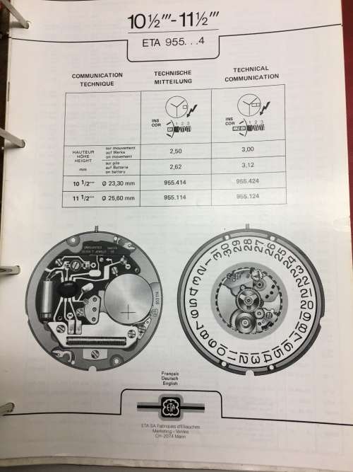ETA watch movement parts catalogue