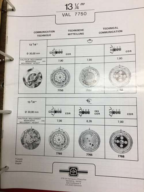 ETA watch movement parts catalogue