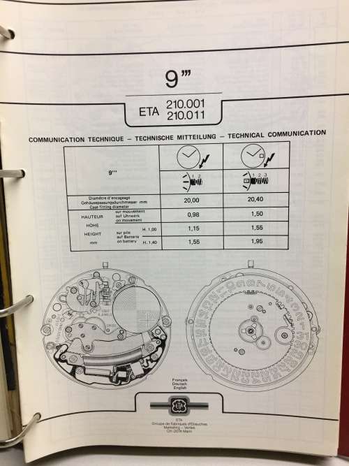 ETA watch movement parts catalogue