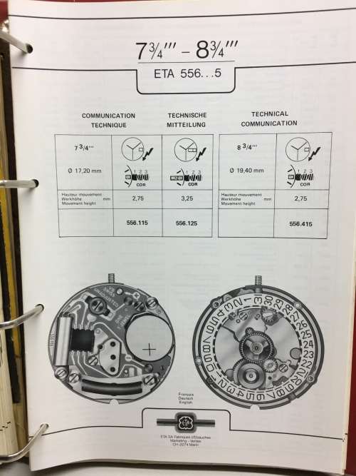 ETA watch movement parts catalogue