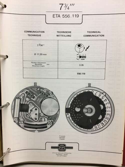 ETA watch movement parts catalogue