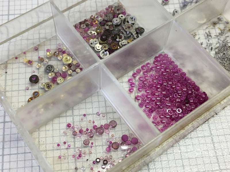 Watch parts - jewels, bushings, pallet forks, balance staffs