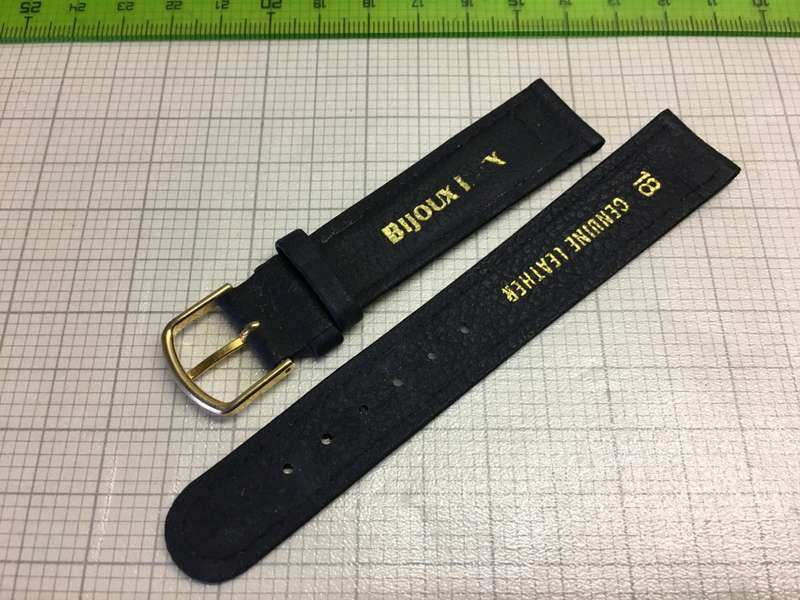 18mm black leather watch strap