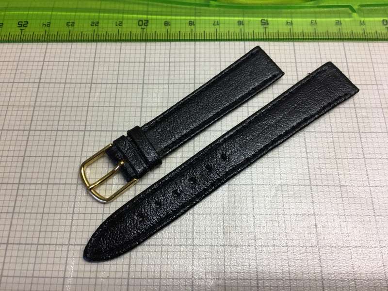 16mm black leather watch strap - gold buckle