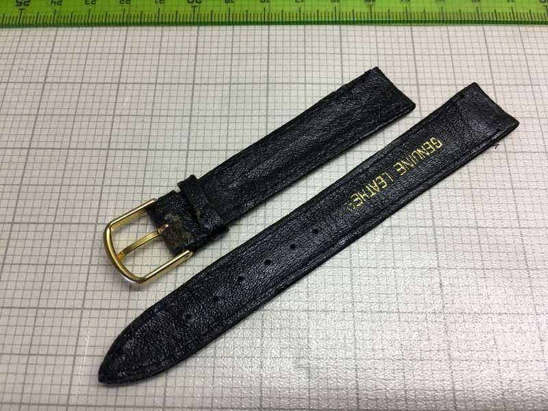16mm black leather watch strap - gold buckle