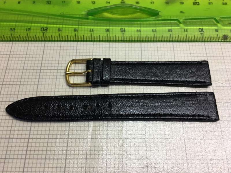 16mm black leather watch strap - gold buckle