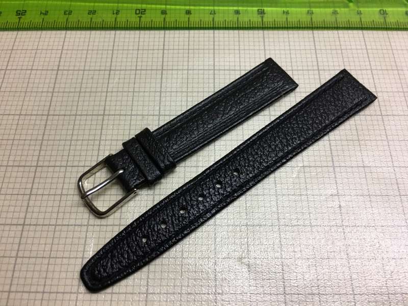 16mm black leather watch strap - stainless steel buckle