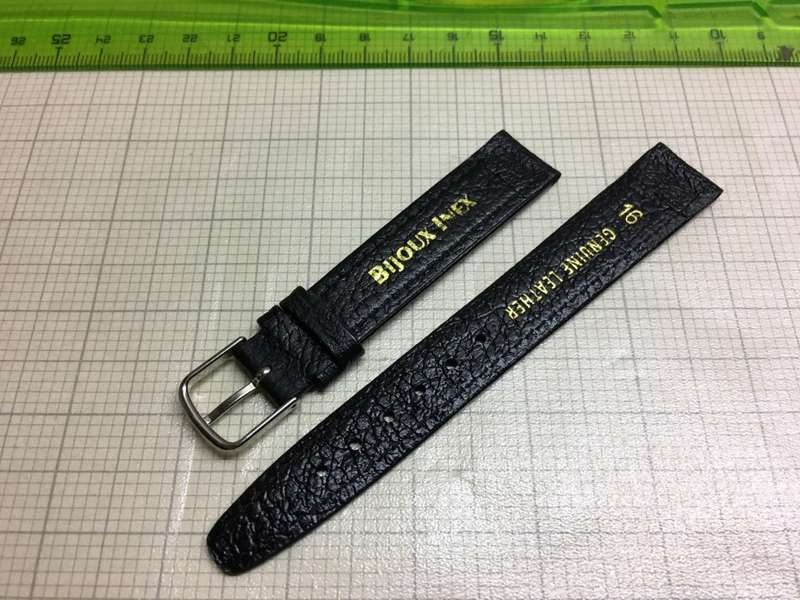 16mm black leather watch strap - stainless steel buckle