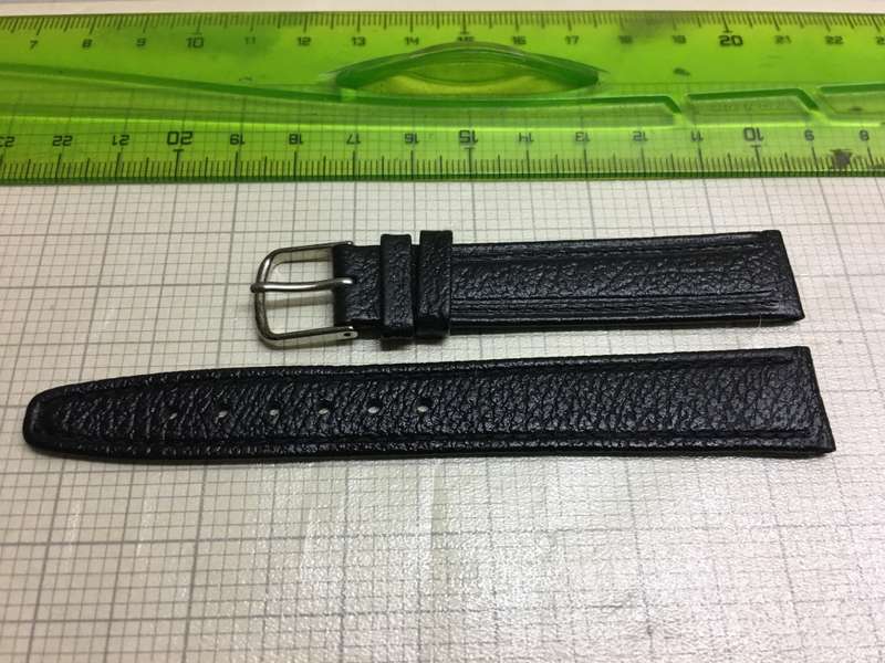 16mm black leather watch strap - stainless steel buckle