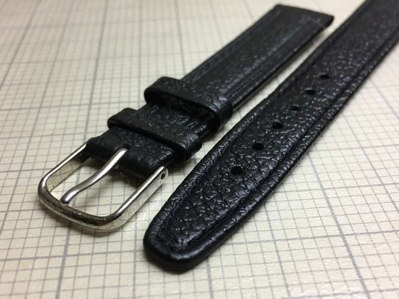 16mm black leather watch strap - stainless steel buckle