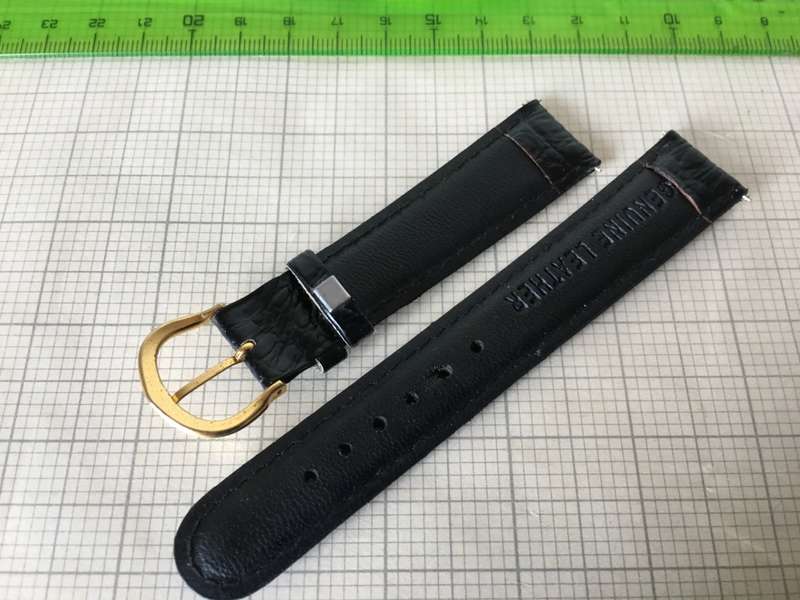 18mm black leather watch strap