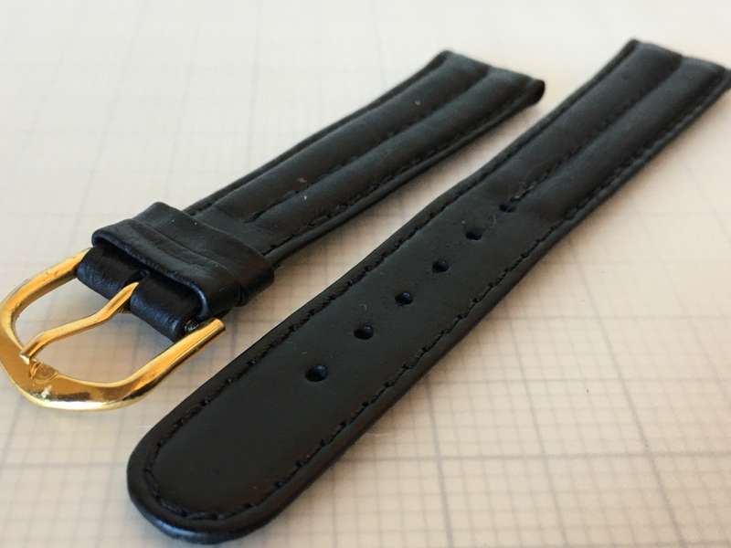 18mm black leather watch strap