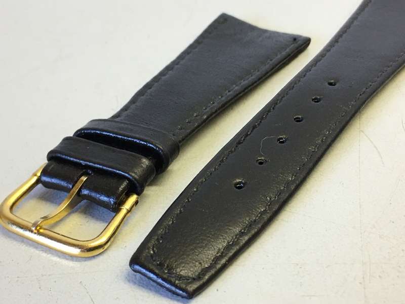 22mm black leather watch strap