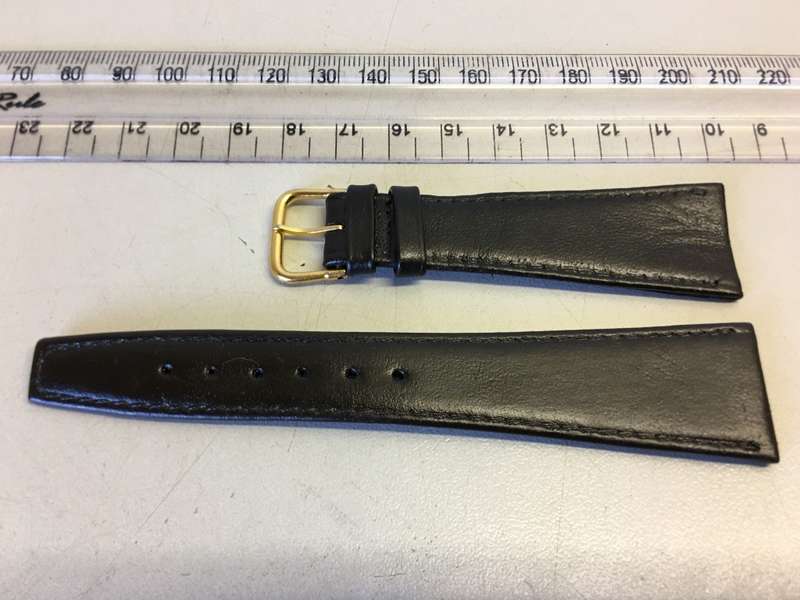 22mm black leather watch strap