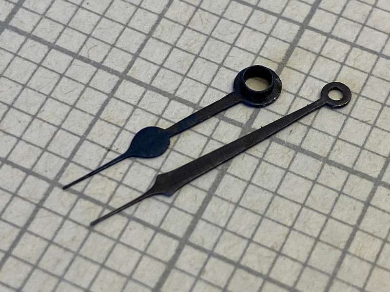 Blued pocket watch hands
