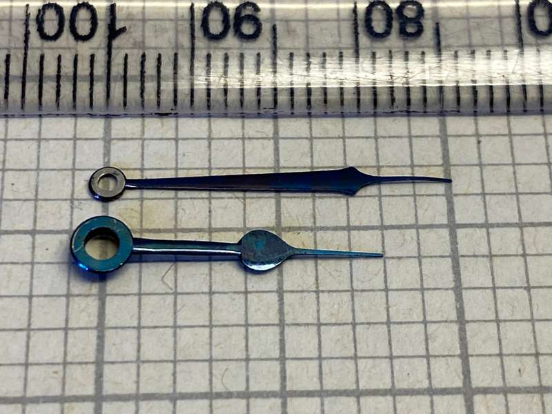 Blued pocket watch hands