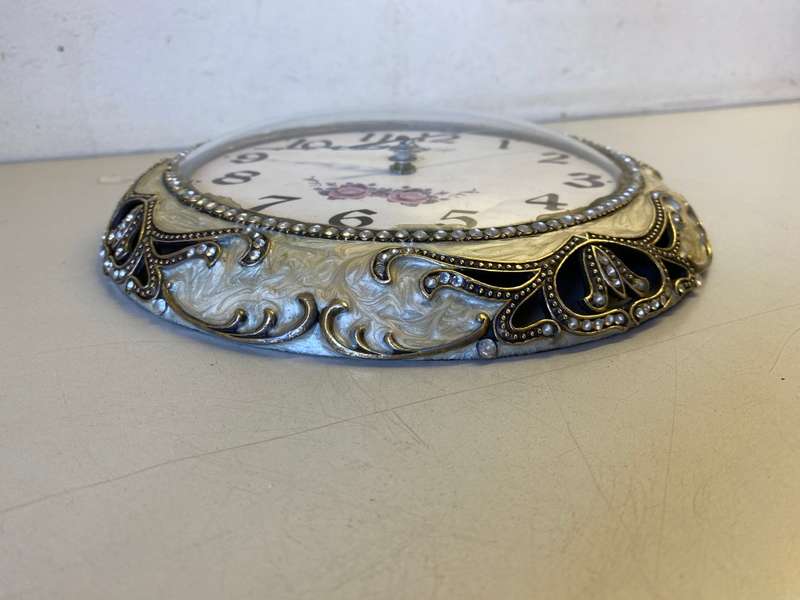 Vintage quartz wall clock - fancy jeweled mother of pearl case