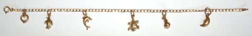 9k / 9ct gold Charm Bracelet, 6x charms