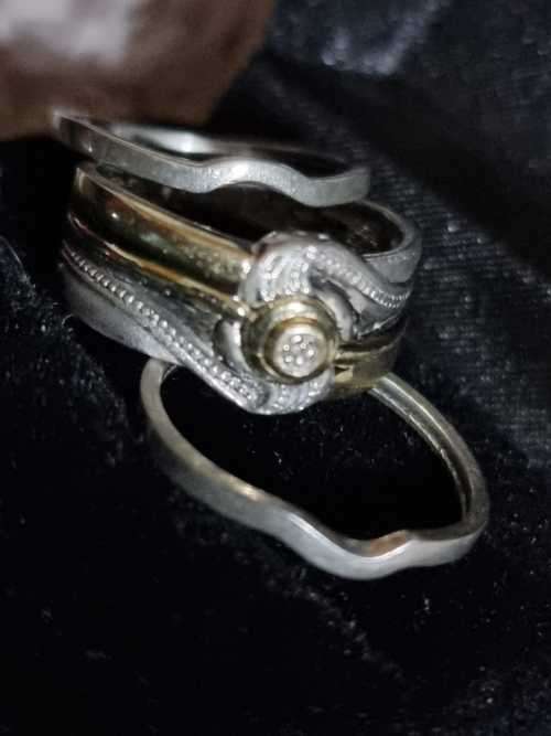 Three pice wedding set silver and 9ct gold
