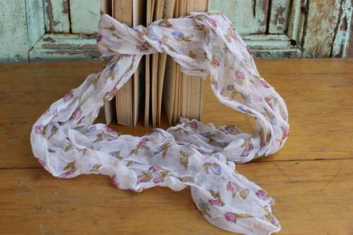 White, Pink and Blue Floral Scarf (Lightweight and Sheer)