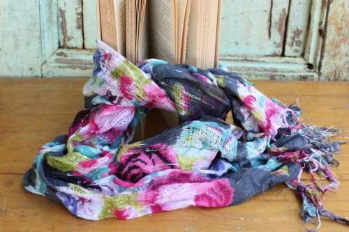 Dark Gray, Green and Pink Scarf **Free Vintage Gift per Order**