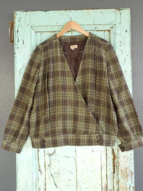 Vintage 1980's Lightweight Oversized Green Check Jacket (Size 34)