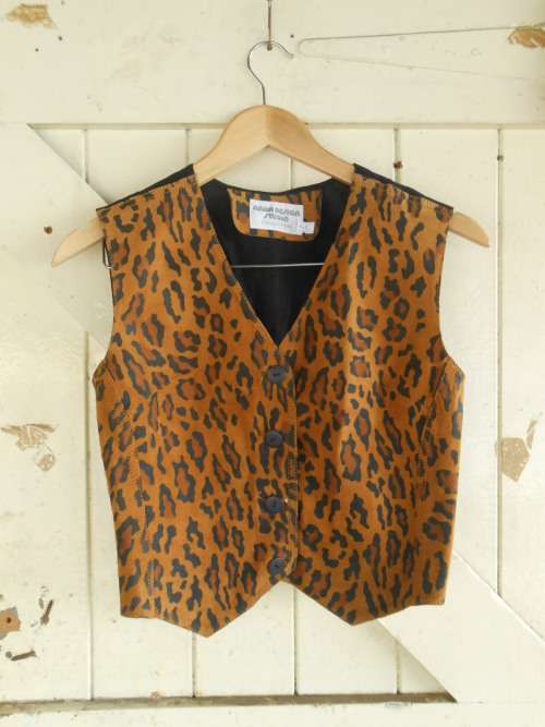 Vintage Genuine Leather Animal Print Waist Coat (Small)