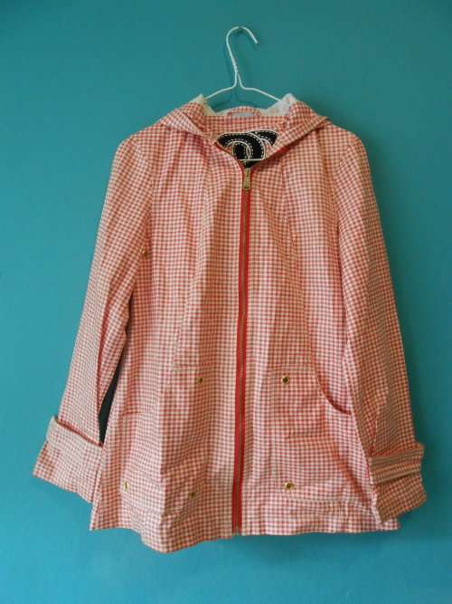 Vintage Red and White Checked Rain Coat (XS / Small)