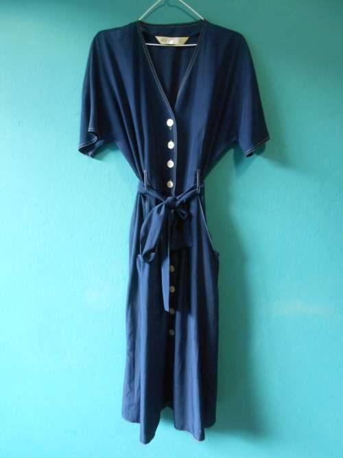 Vintage Navy Blue Dress with Belt (Size 10 / 12)