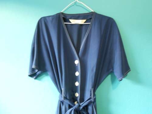 Vintage Navy Blue Dress with Belt (Size 10 / 12)