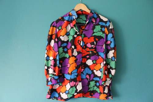 Vintage 1980's Colourful Long Sleeved Top / Blouse (Medium)