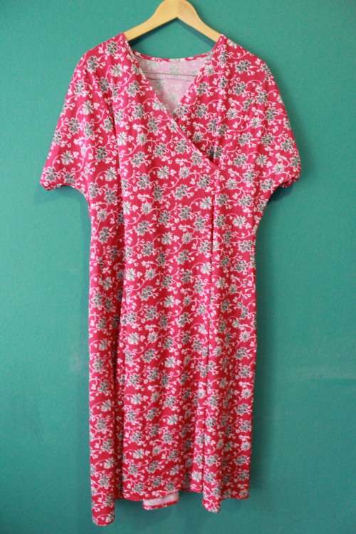 Vintage Pink Dress with Black Floral Detail (Large / XL)