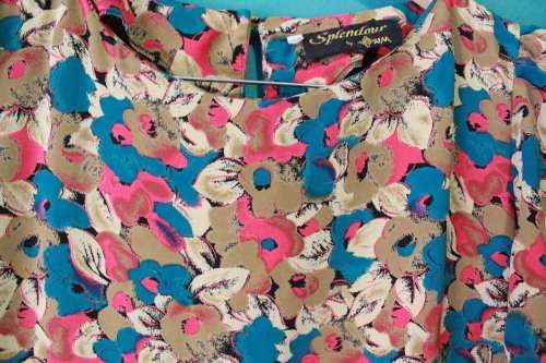 Vintage Pink, Brown and Green Drop Waist Dress (Large / XL)